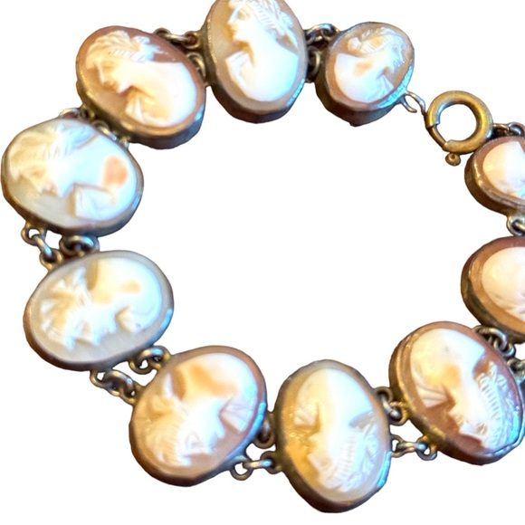 Antique art deco 1920s pinchbeck carved cameo link bracelet - Picture 7 of 7